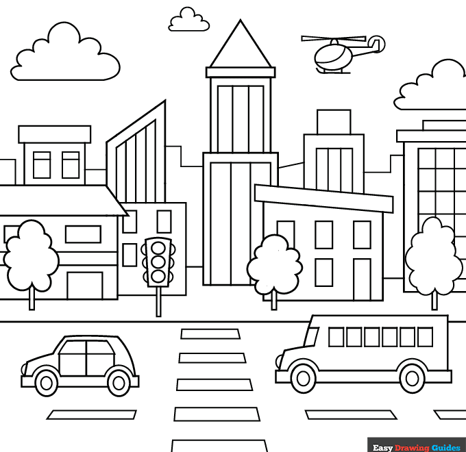 Easy City For Kids Coloring Page Easy Drawing Guides