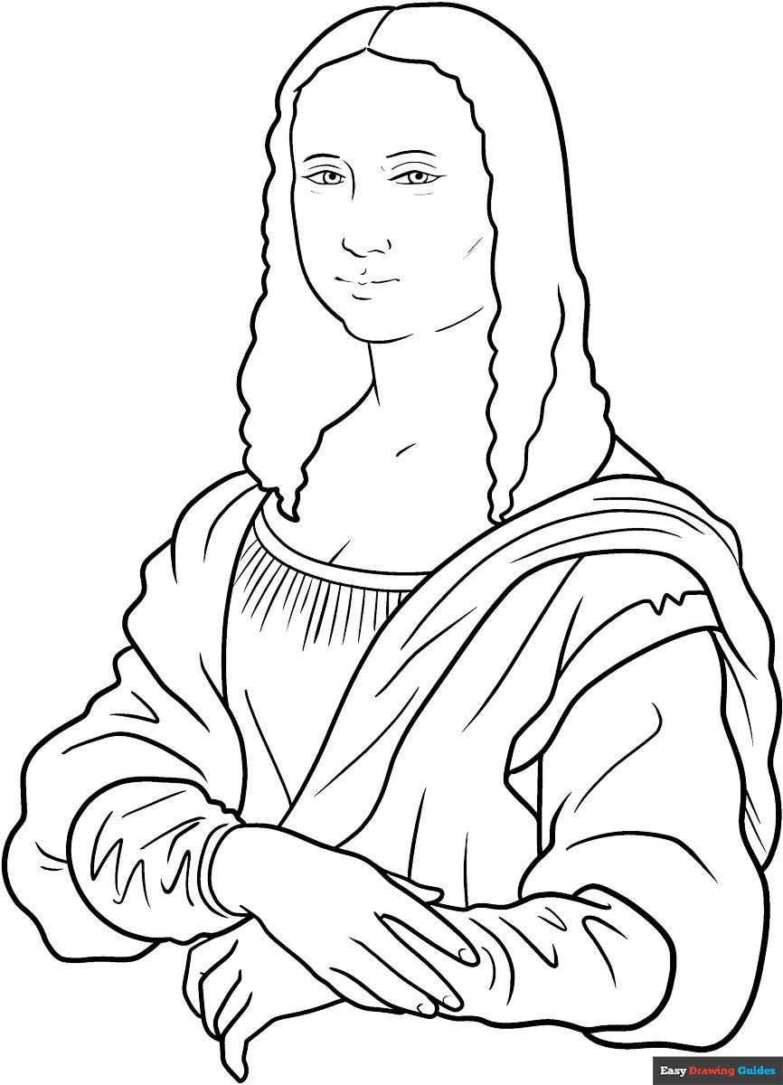 Easy Mona Lisa Coloring Page Easy Drawing Guides Easy Drawings 