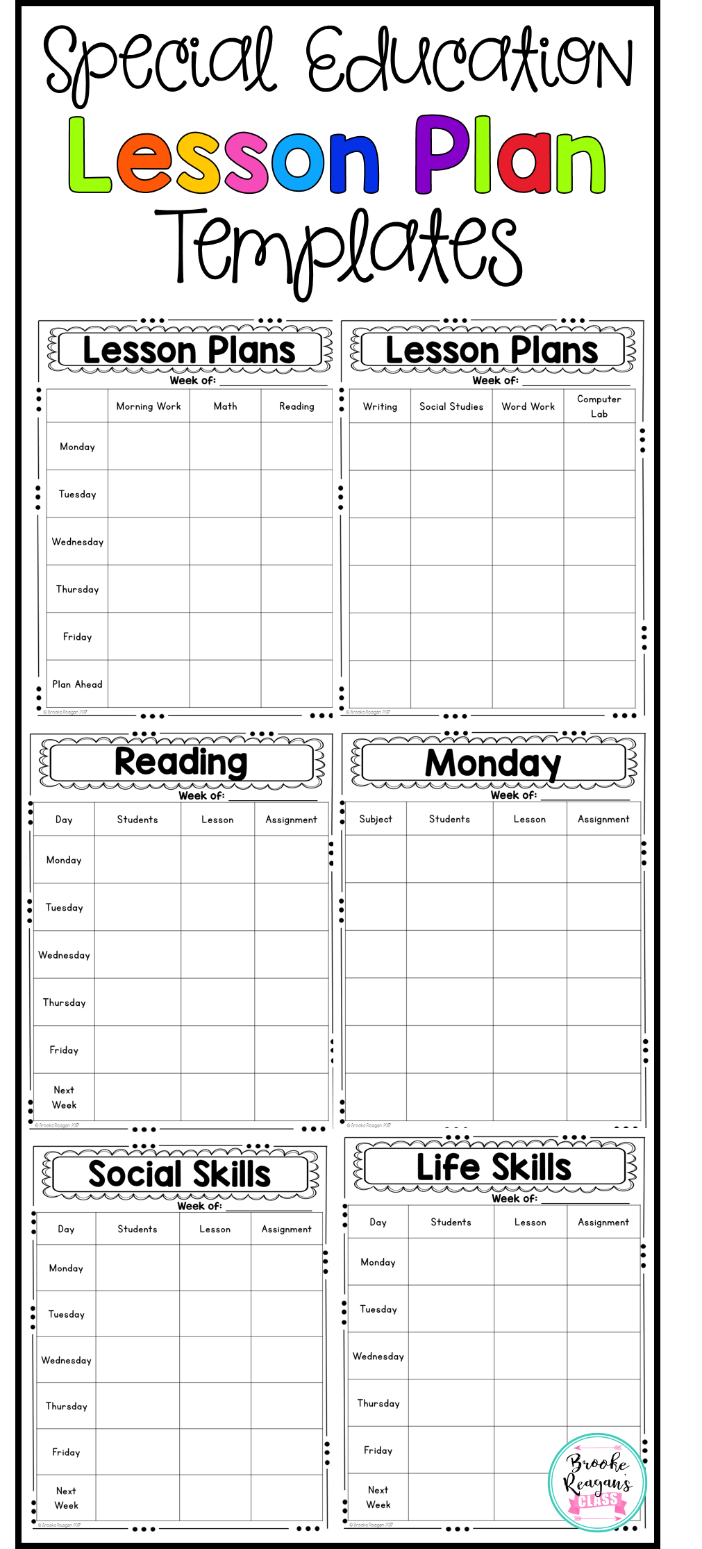 Editable Lesson Plan Templates Special Education Kindergarten Lesson 