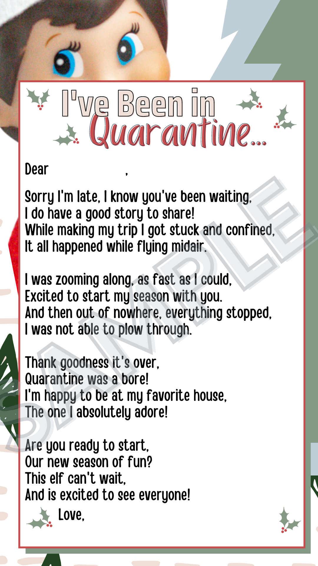 Elf On The Shelf Quarantine Letter Free Printable
