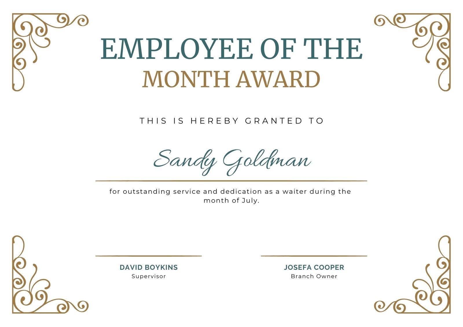 Employee Of The Month Certificates Printable