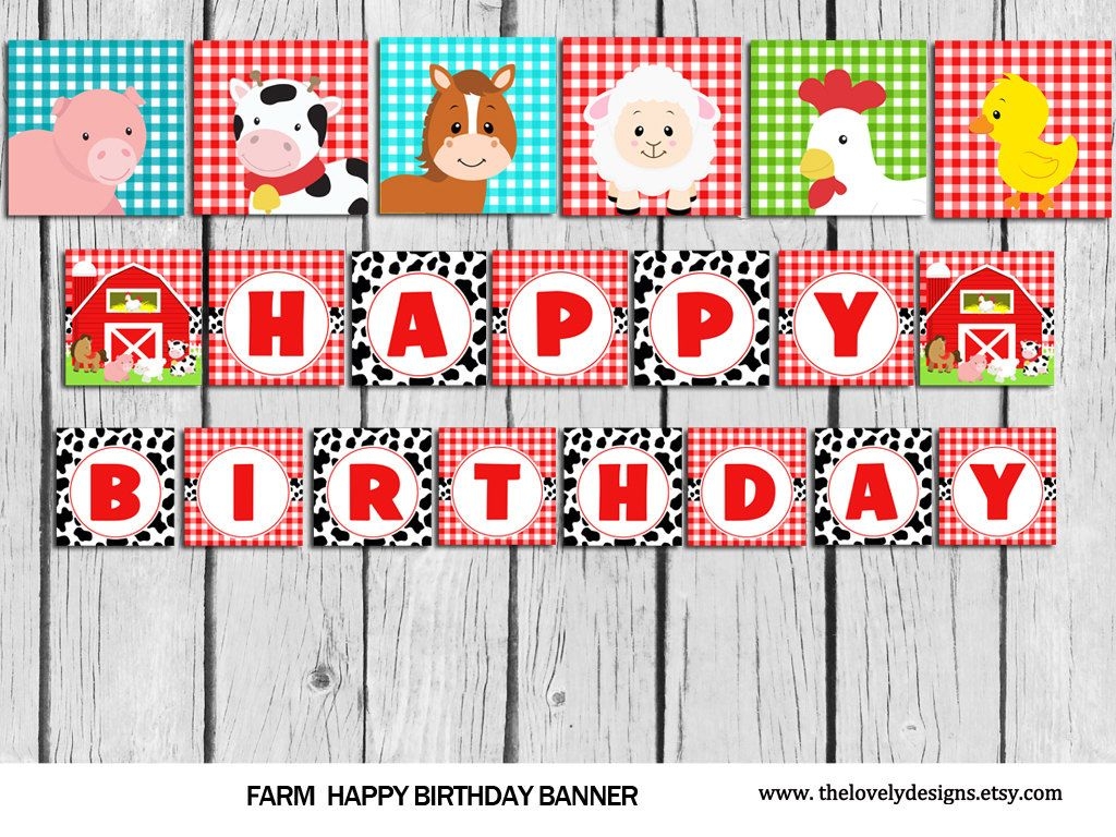 Farm Banner INSTANT DOWNLOAD Animals Cow Birthday Banner Farm Party 