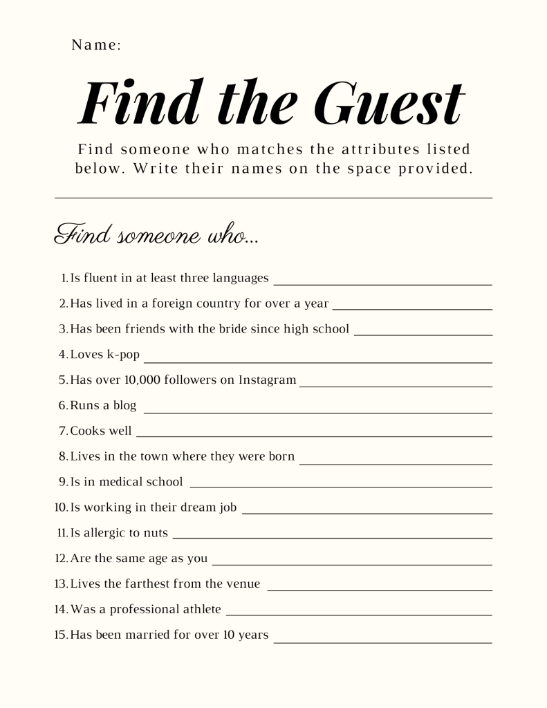 Find The Guest Bridal Shower Game 3 Free Printable PDFs 