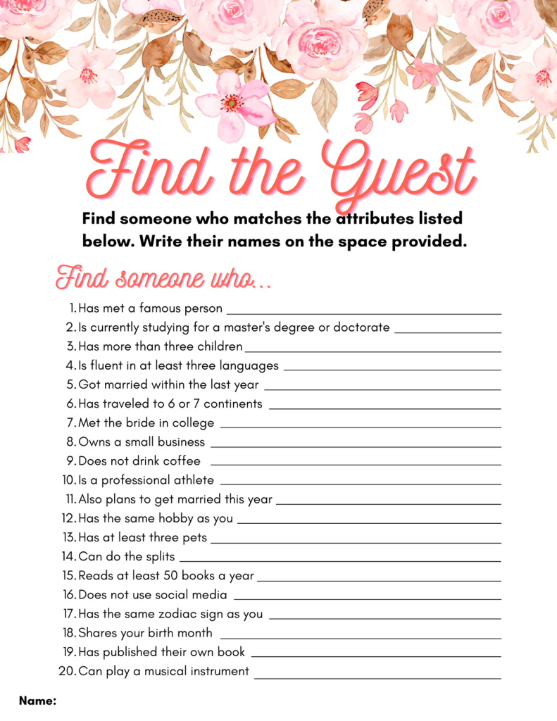 Find The Guest Bridal Shower Game 3 Free Printable PDFs 