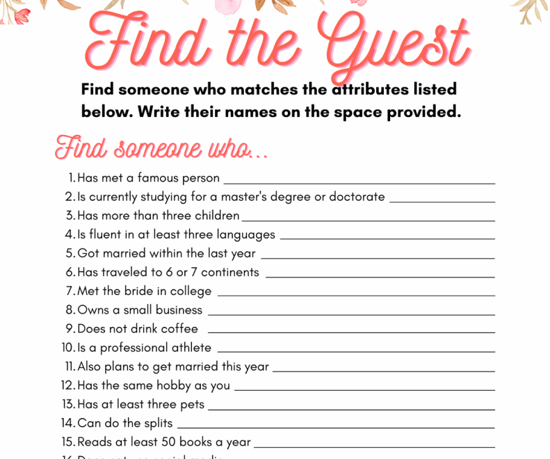 Find The Guest Bridal Shower Game 3 Free Printable PDFs