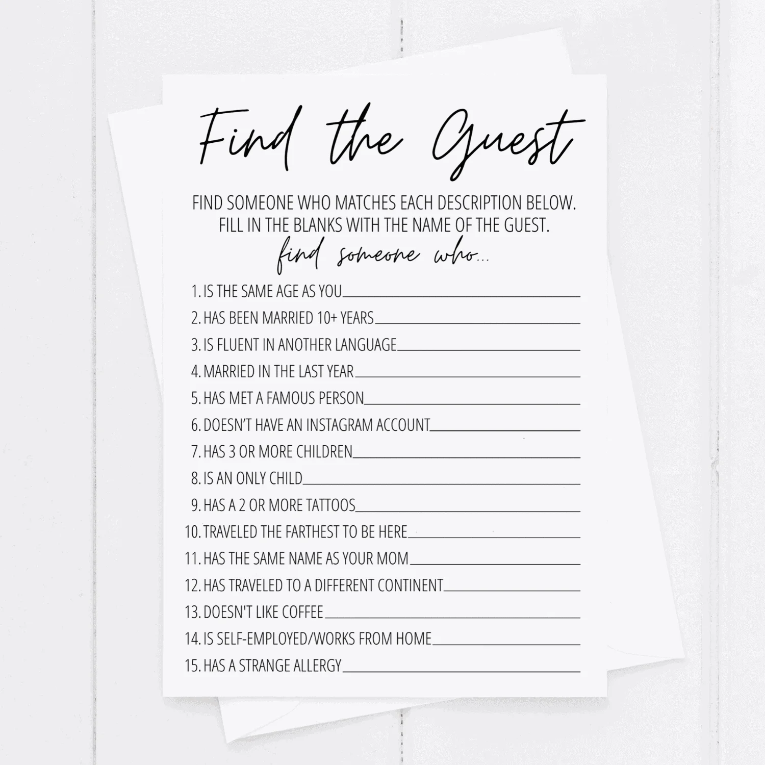 Find The Guest Bridal Shower Game Free Printable Modern MOH