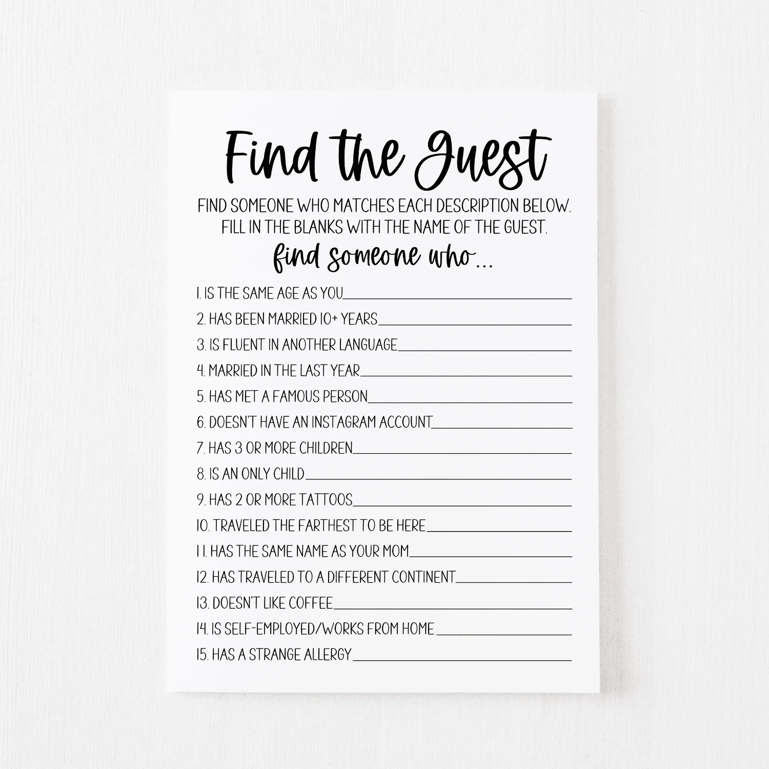 Find The Guest Game Printable