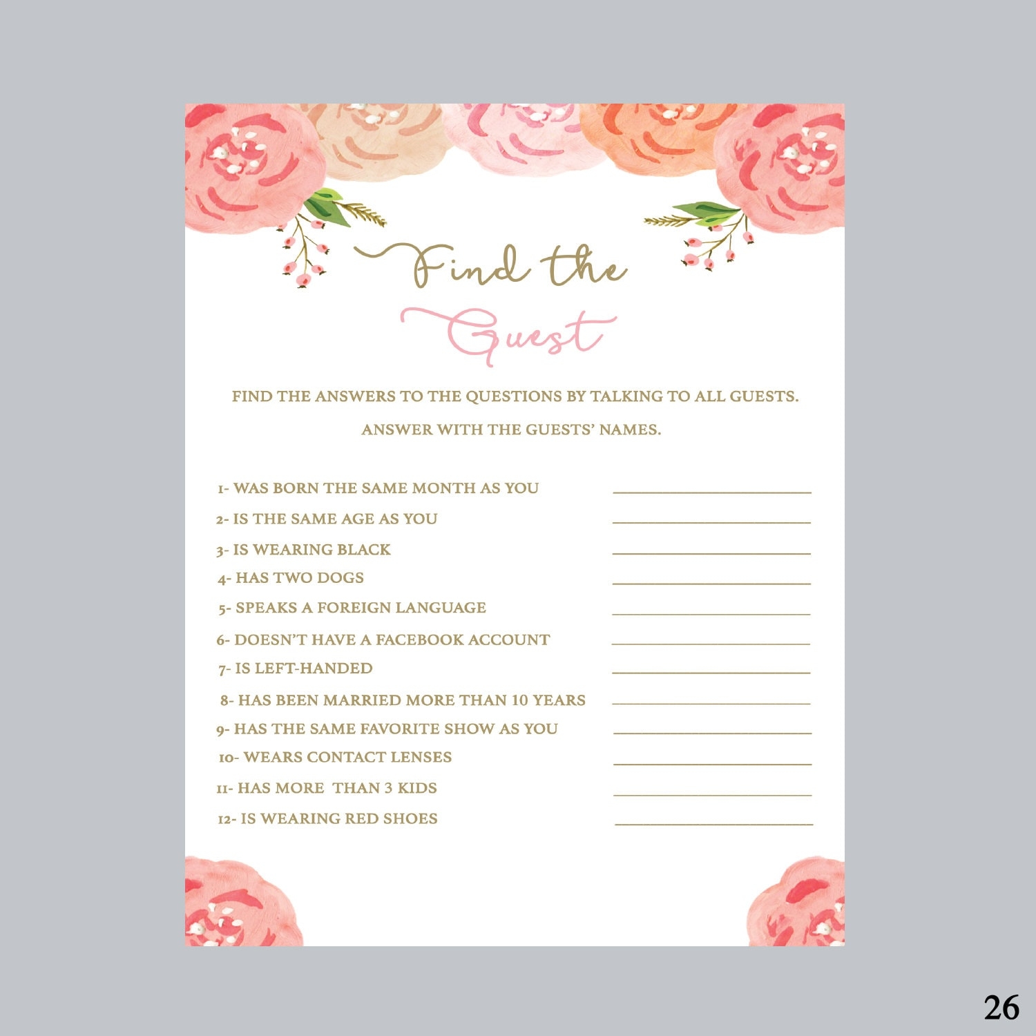 Find The Guest Bridal Shower Game Free Printable Printable Templates