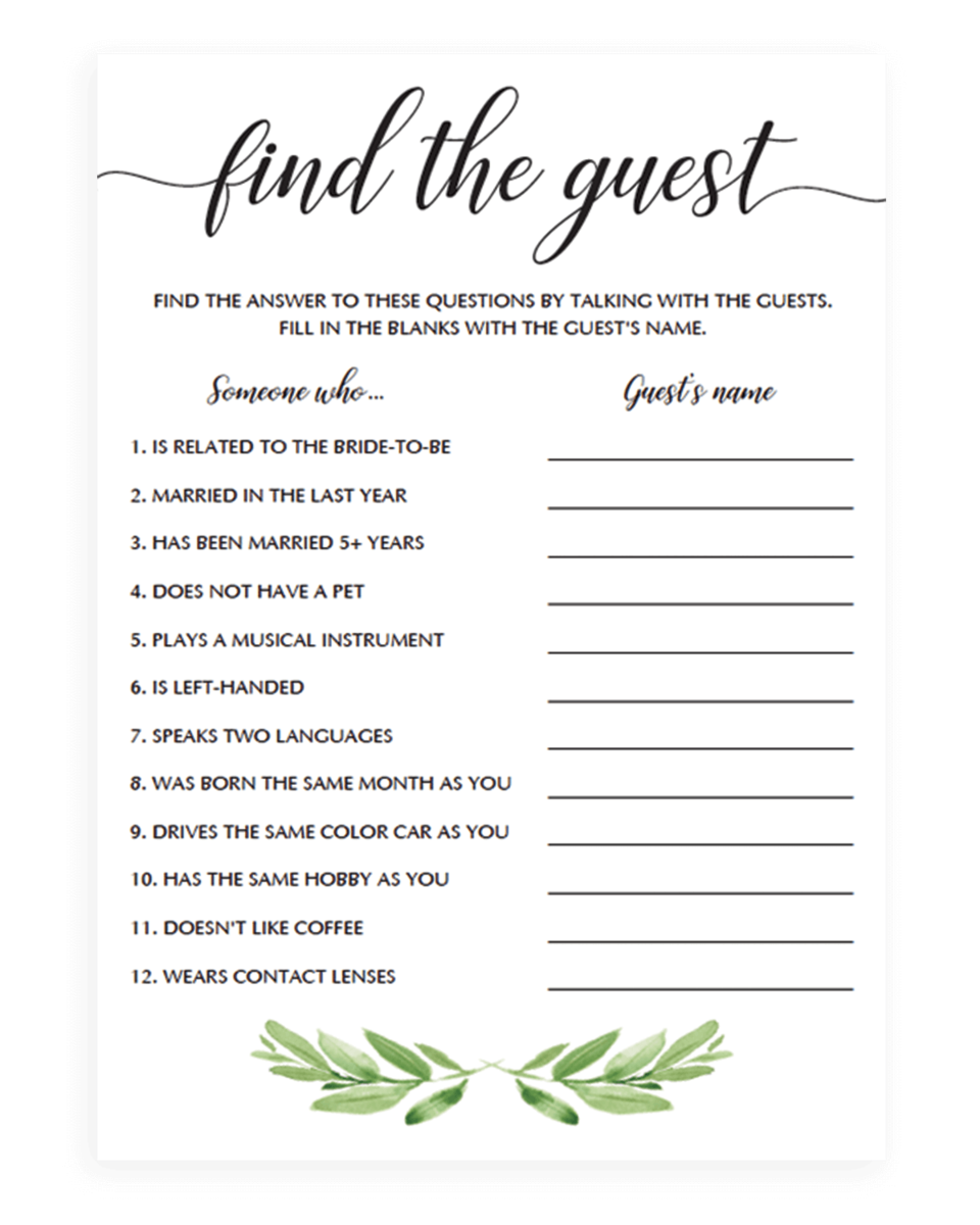 Find The Guest Bridal Shower Game Free Printable Templates Printable
