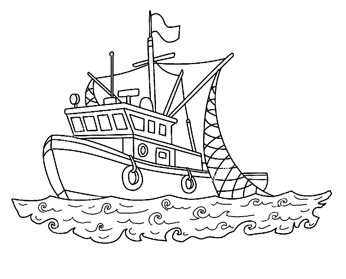 Fishing Boat In Sea Coloring Page Free Printable Coloring Pages