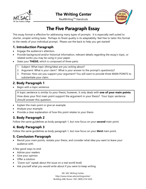 Five Paragraph Essay Outline Download Printable PDF Templateroller