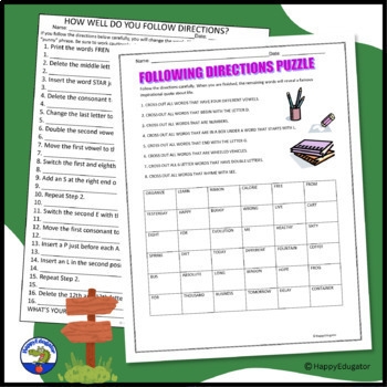Following Directions Puzzles Beginning Of Year Activity W Distance 
