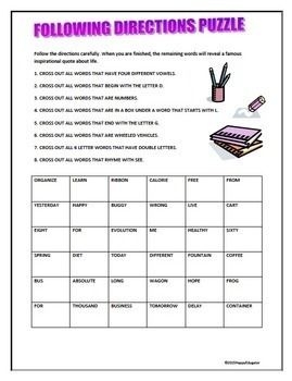 Following Directions Puzzles Beginning Or End Of Year Activity With 