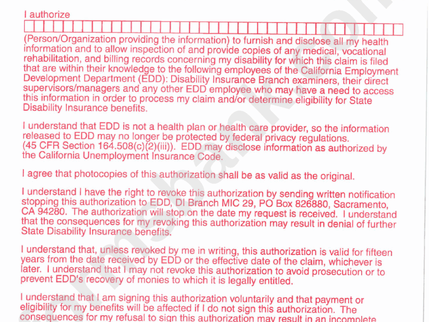 Form De 2501 Claim For Disability Insurance Di Benefits Hipaa