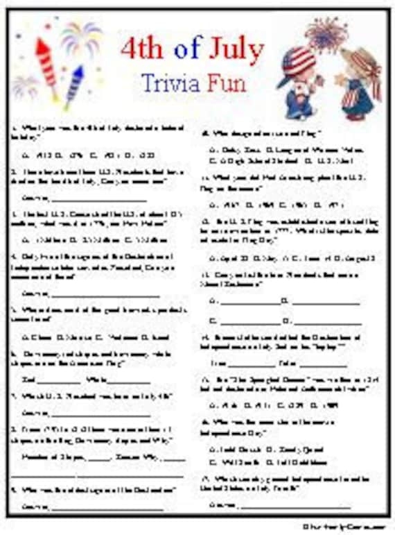 Fourth Of July Trivia Questions And Answers Printable Printable Word 