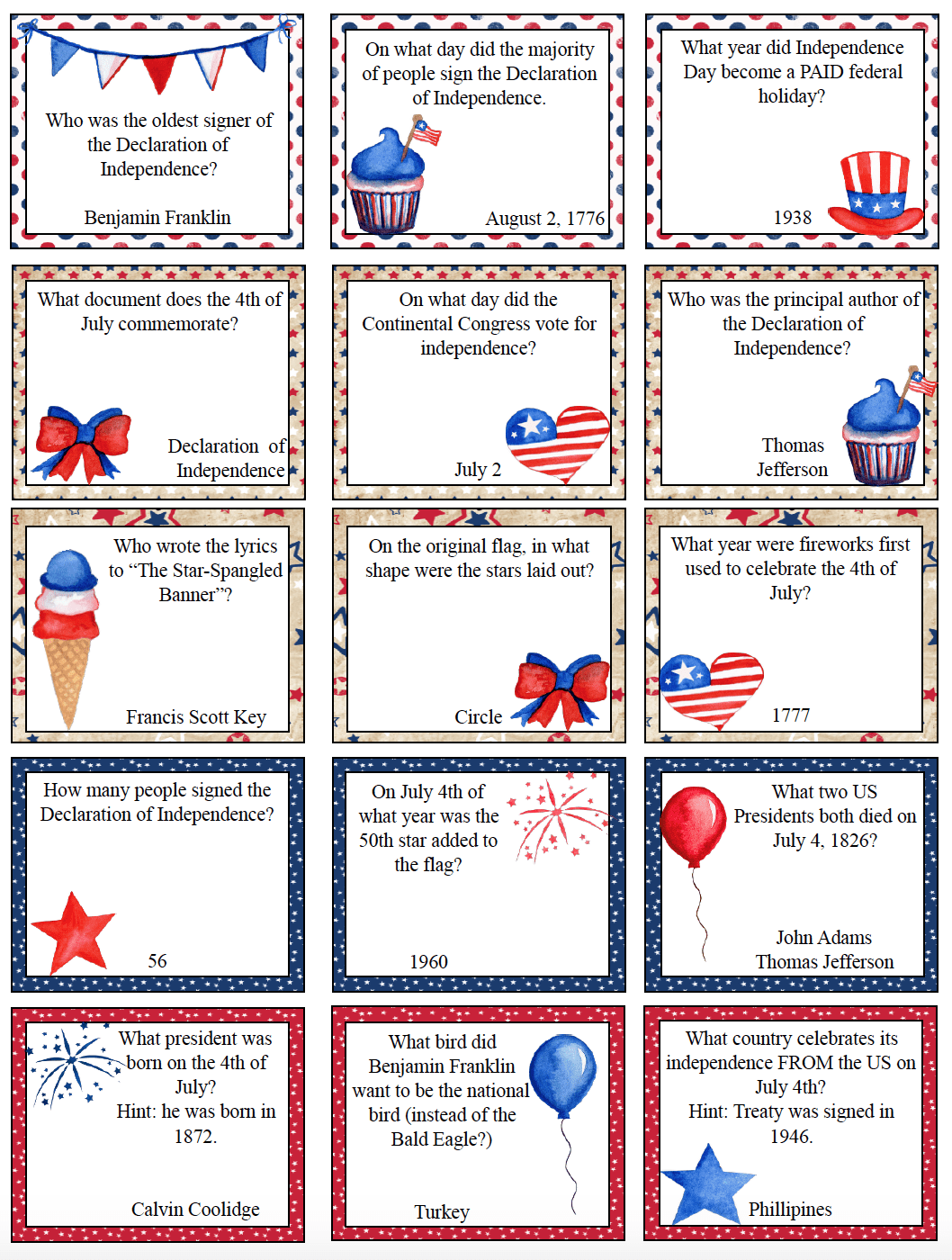 Fourth Of July Trivia Questions And Answers Printable Printable Word 