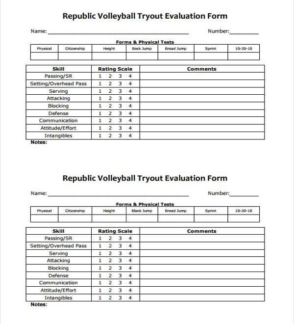 FREE 12 Volleyball Evaluation Form Samples PDF MS Word Google Docs