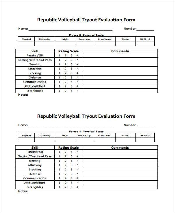 FREE 12 Volleyball Evaluation Form Samples PDF MS Word Google Docs