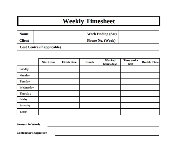 FREE 18 Sample Weekly Timesheet Templates In Google Docs Google
