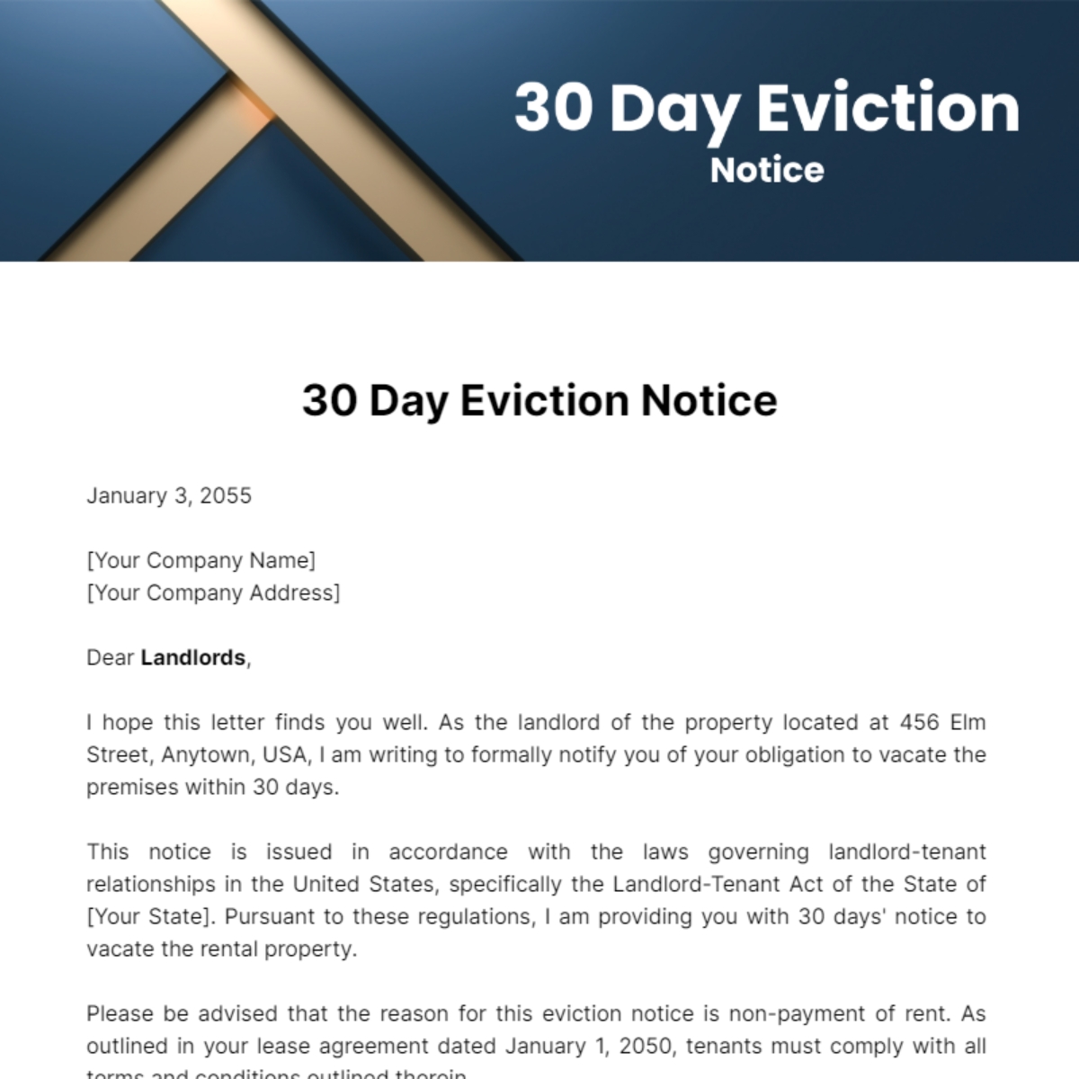 Free 30 Day Eviction Notice Template Edit Online Download 