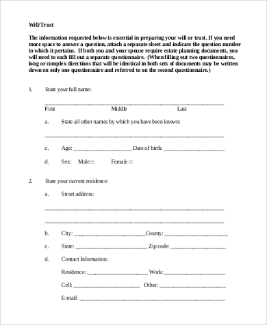 FREE 7 Will Form Samples In MS Word PDF