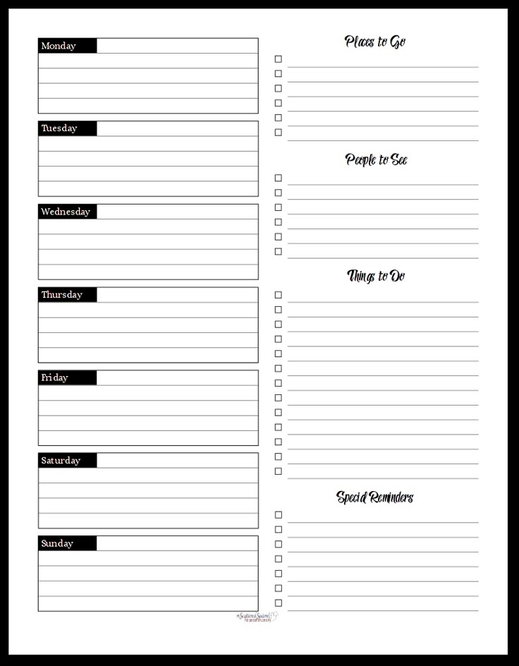 Free Black And White Weekly Planner Printables Weekly Planner 
