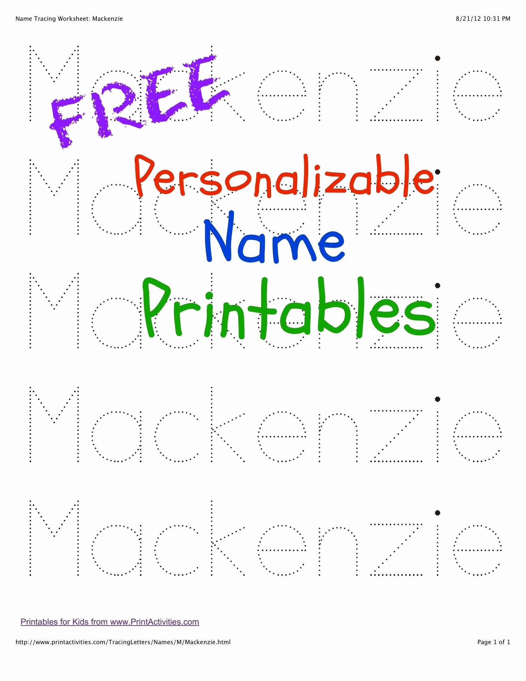 Free Custom Printable Name Tracing Worksheets
