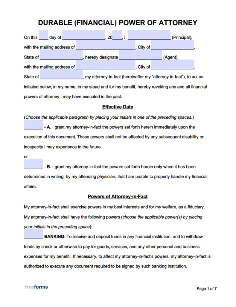 Free Durable Financial Power Of Attorney Forms PDF WORD