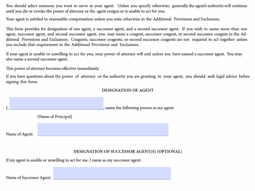 Free Durable Power Of Attorney Form North Carolina