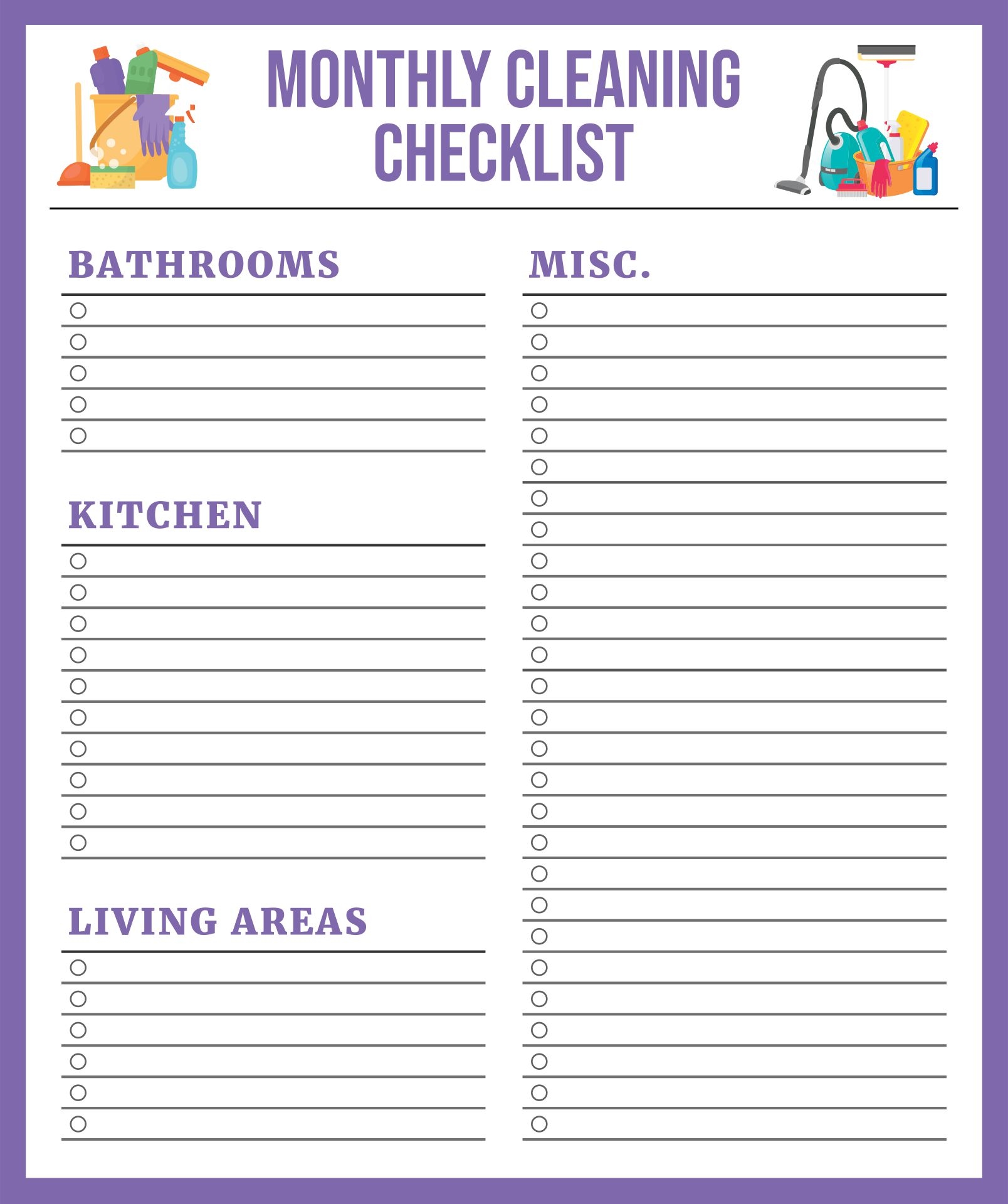 Daily Weekly Monthly Cleaning Checklist Printable
