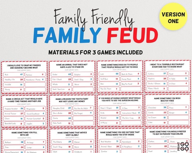 Free Family Feud Questions And Answers Printable Printable New Year 