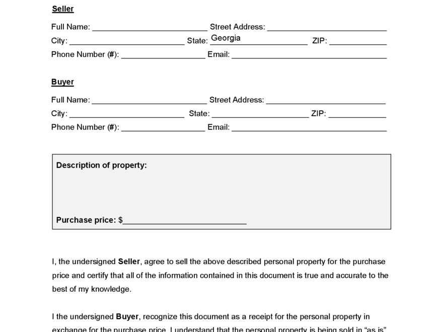 Free Georgia General Bill Of Sale Form PDF Word