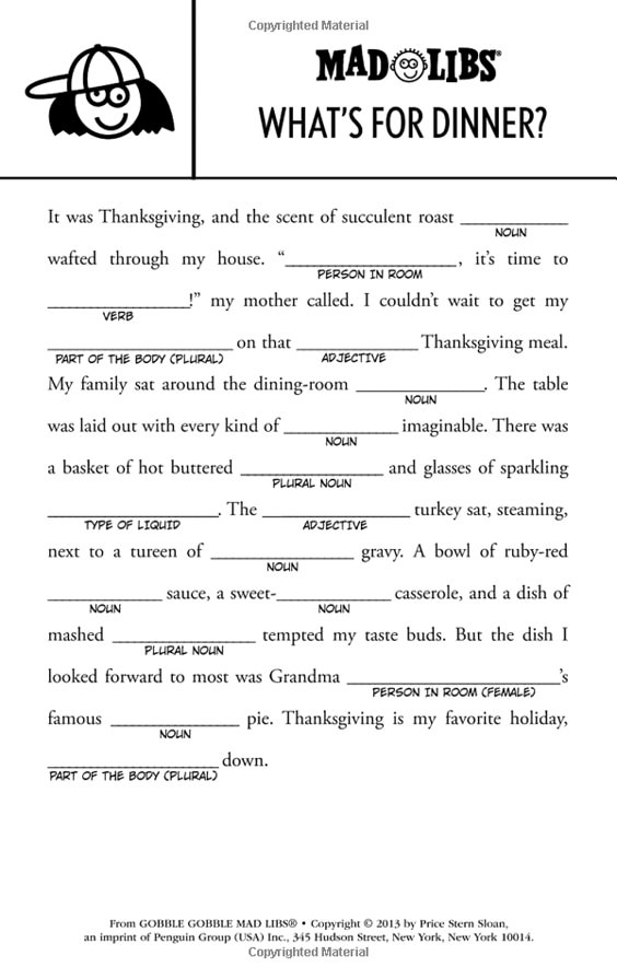 Mad Libs For Middle Schoolers Printable