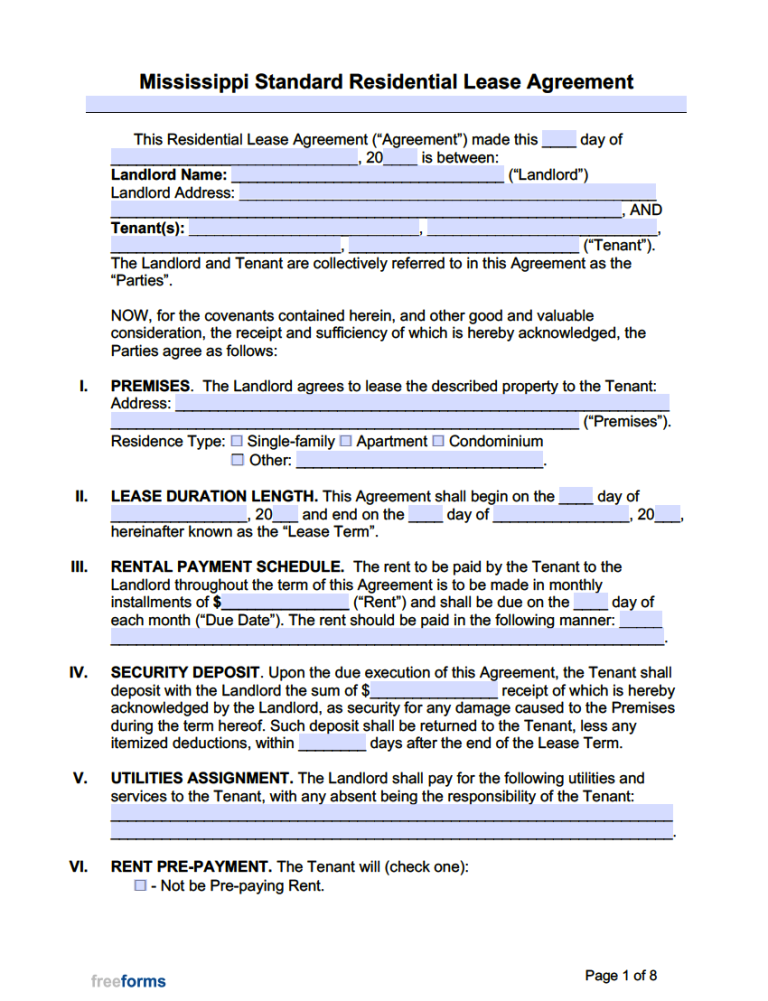 Free Missouri Standard Residential Lease Agreement Template PDF WORD