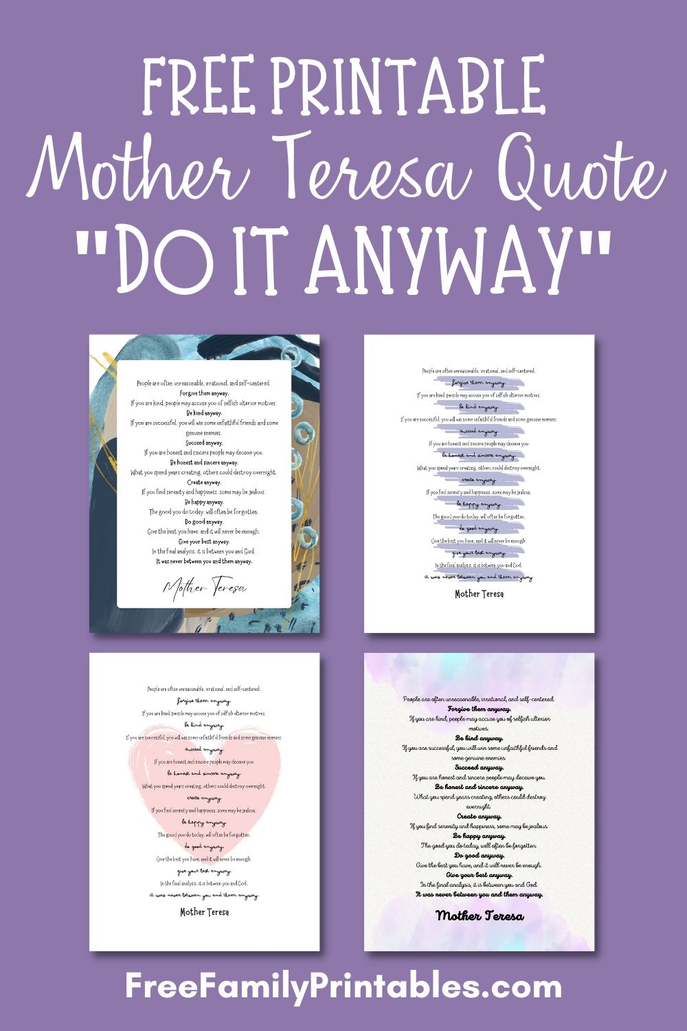 Free Mother Teresa Do It Anyway Printable Making Frugal FUN