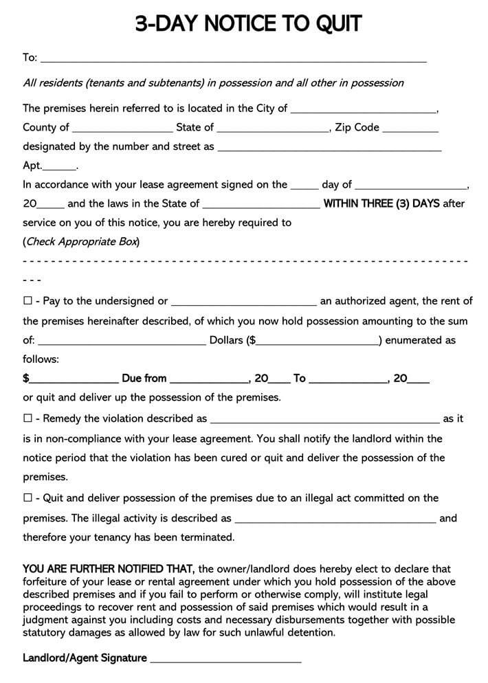 Free Printable 3 Day Eviction Notice Printable Templates Your Go To 