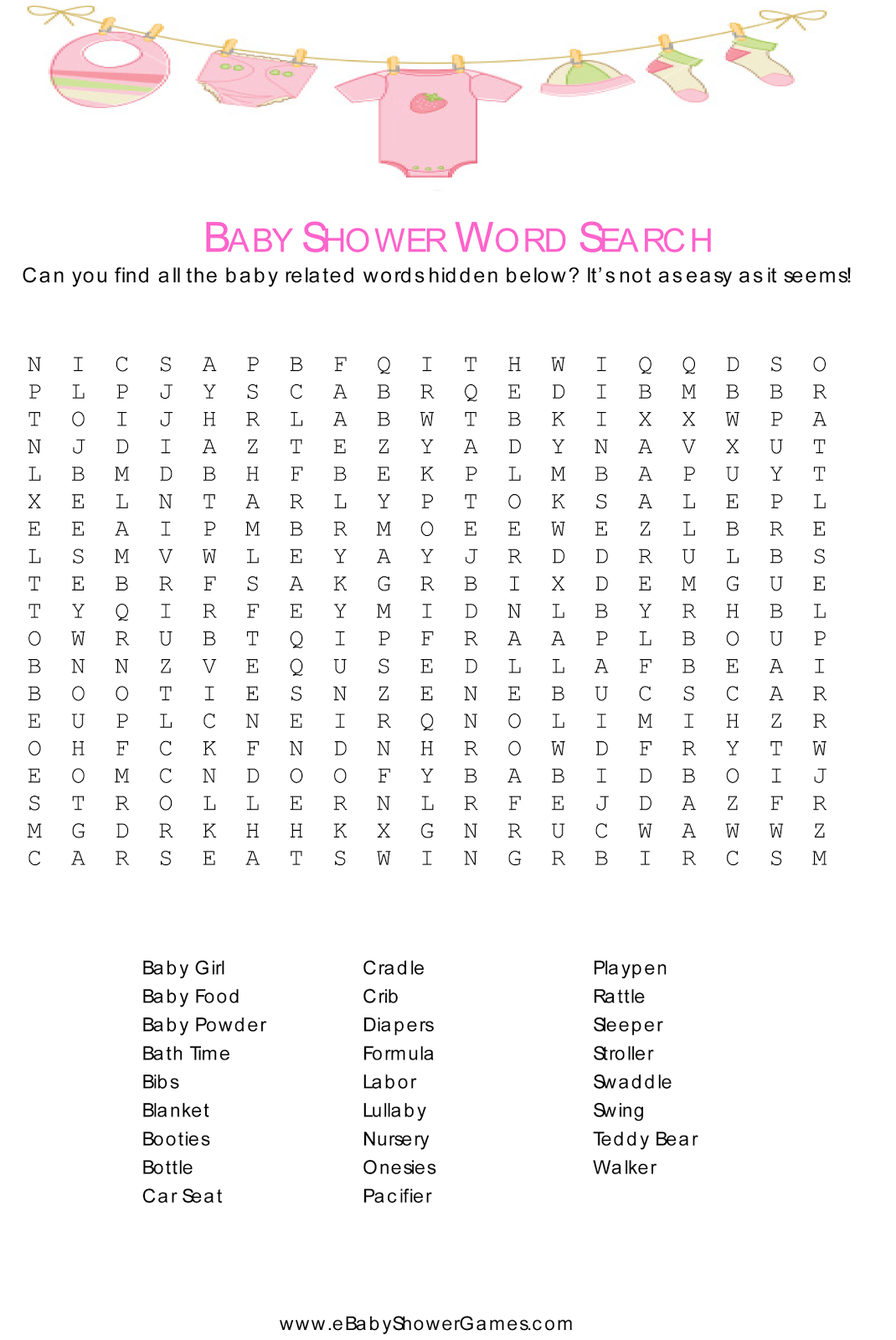Free Printable Baby Shower Word Search Printable Word Searches