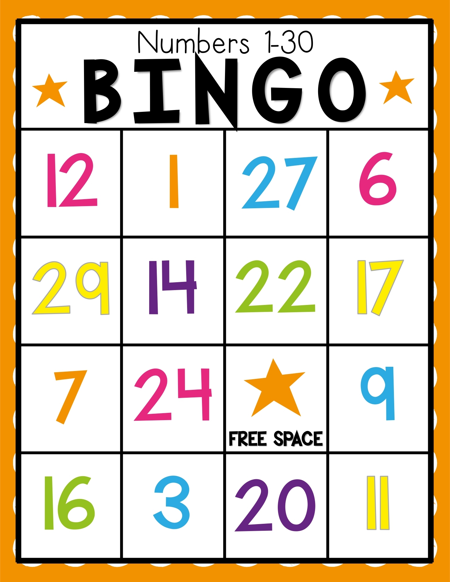 Free Printable Bingo Cards With Numbers