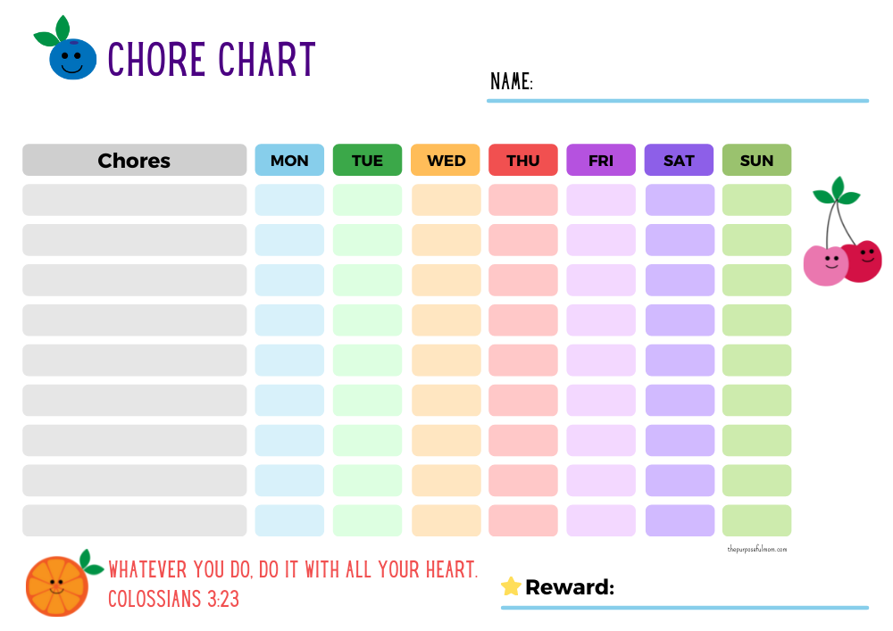 Free Printable Blank Weekly Chore Chart For Kids The Purposeful Mom