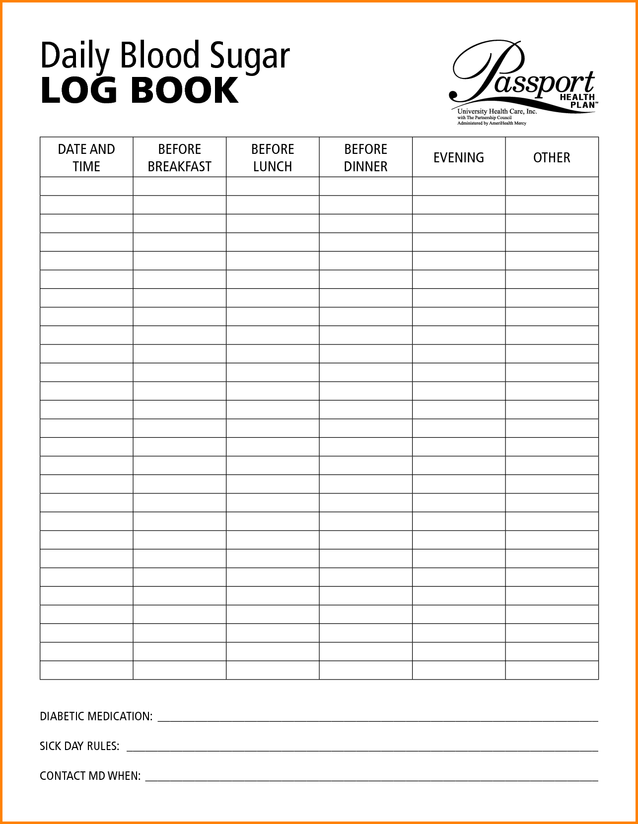 Free Printable Blood Sugar Log Book