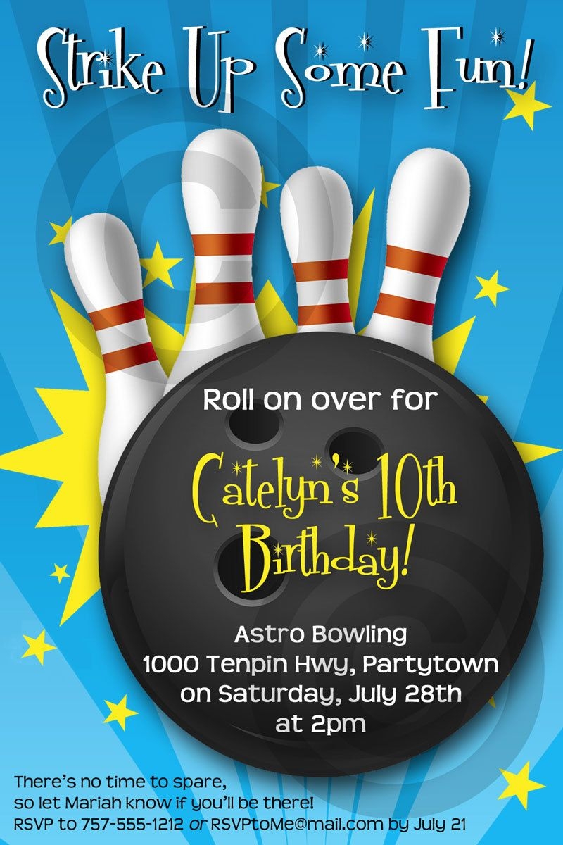 Free Printable Bowling Birthday Party Invitations