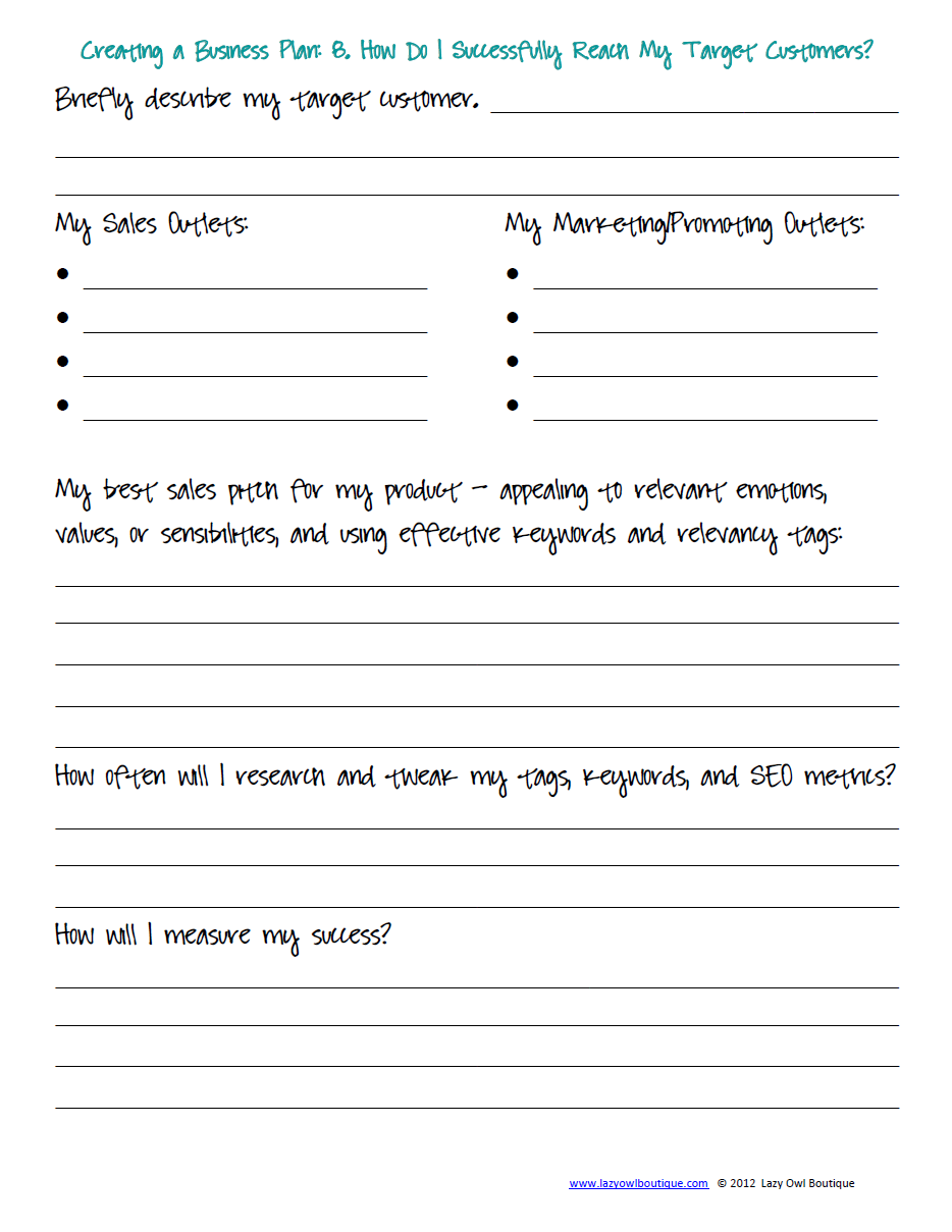 Free Printable Business Plan Worksheet Grady J Ayers