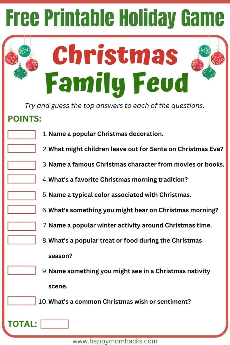 Free Printable Christmas Family Feud Questions Answers Game Happy 