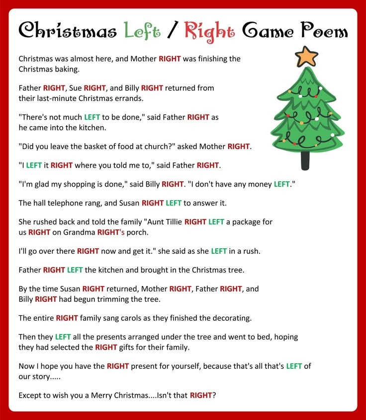 Free Printable Christmas Left And Right Games