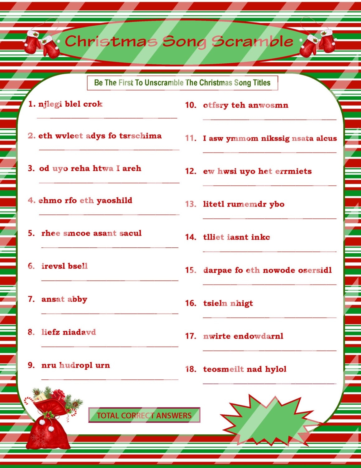 Christmas Song Scramble Free Printable