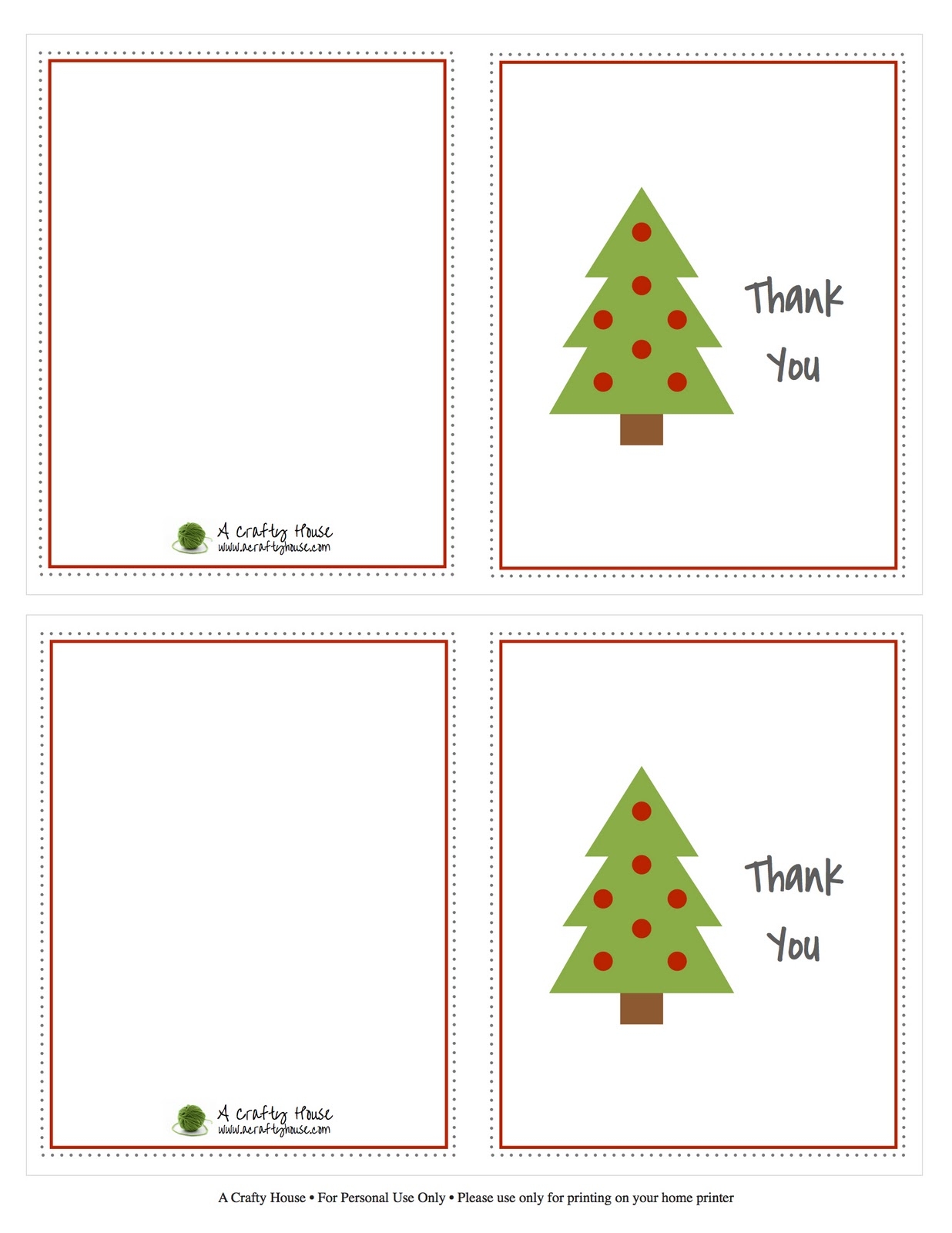 Free Printable Christmas Thank You Note Cards