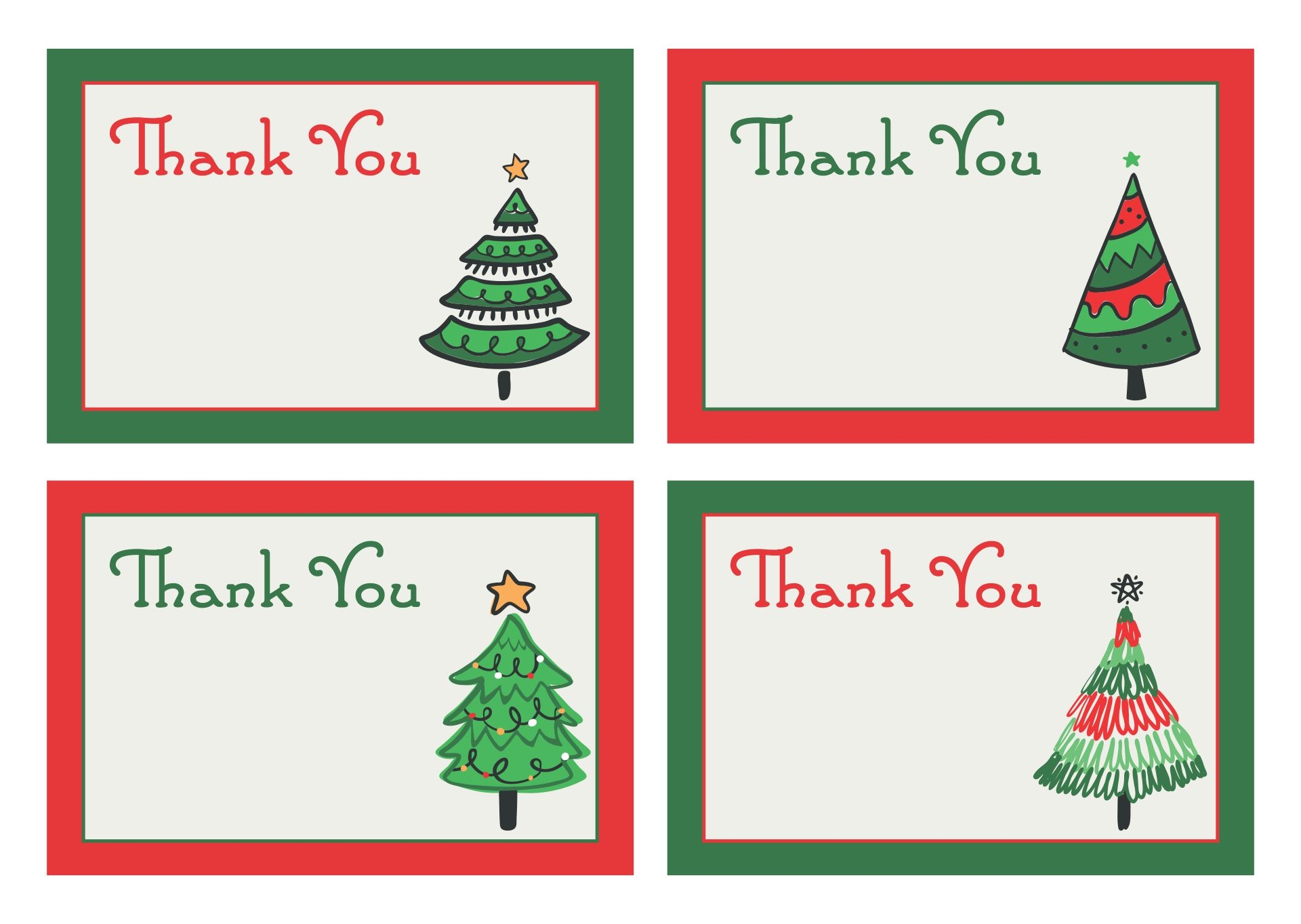 Free Printable Christmas Thank You Note Cards