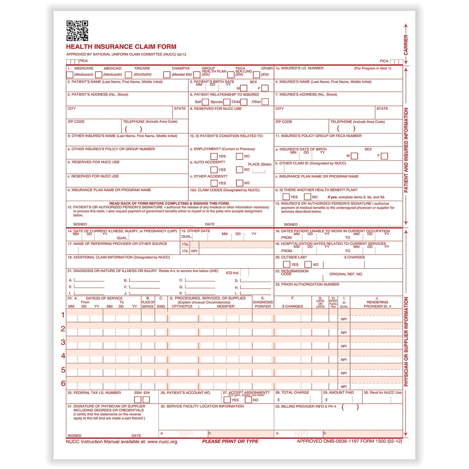 Free Printable Cms 1500 Form 02/12