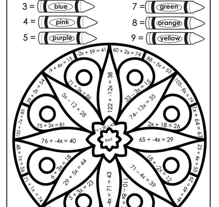 Free Printable Color By Number For Adults Algebra Coloring Pages