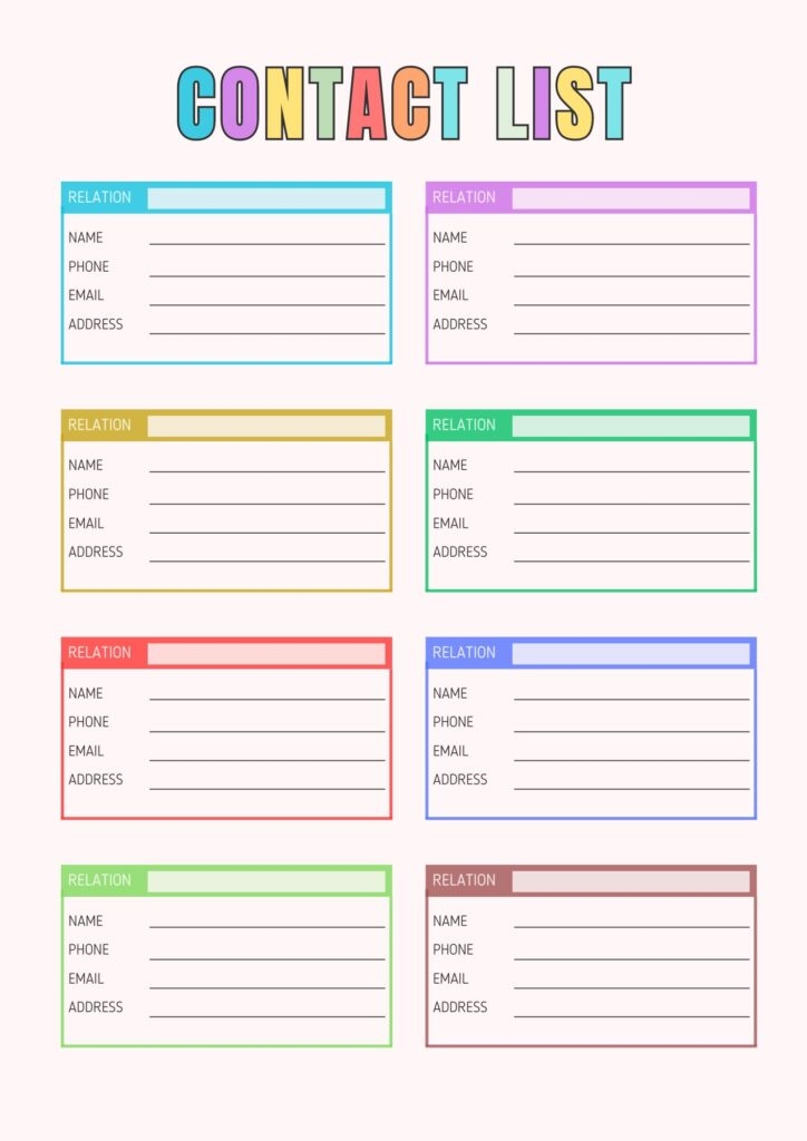 Free Printable Contact List Template